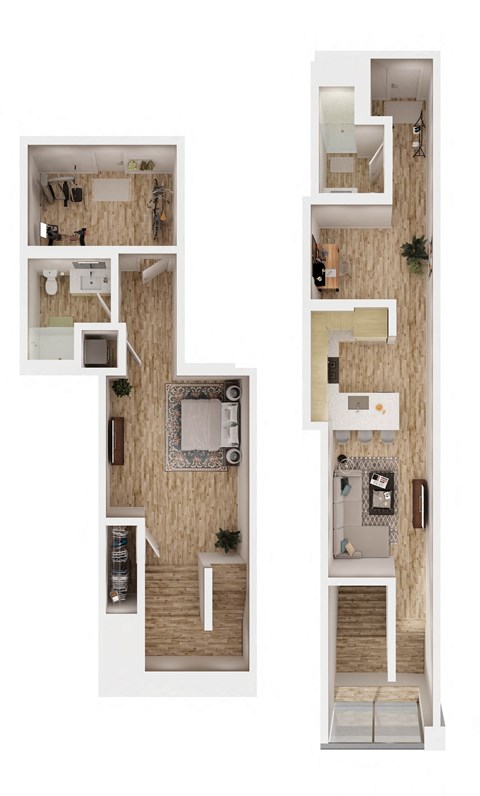 Floor plan for studio, 1.5 baths, 1053 sqft